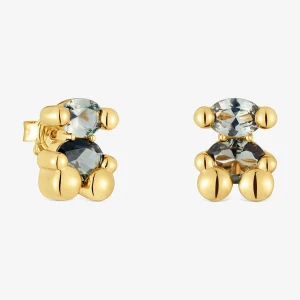 Kolczyki Color Bear Lgg 13 Mm Ze Srebra Pokrytego 18-Karatowym Złotem Z Motywem Misia Z Laboratoryjnie Hodowanym Zielonym Spinelem - Tous