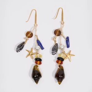 Kolczyki gwiazda i muszelki bursztynowe BIMBA Y LOLA
