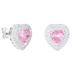 Kolczyki ICED STUFF Love Heart Pink Białe złoto
