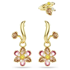 Kolczyki Idyllia, Zestaw (3), Szlify różnorodne, Kwiat, Różnokolorowe, Powłoka w odcieniu złota Swarovski