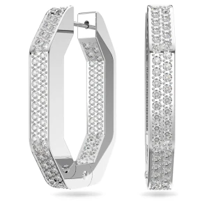 Kolczyki kreole Dextera, Kształt ośmiokątny, Średnie, Białe, Powłoka z rodu Swarovski