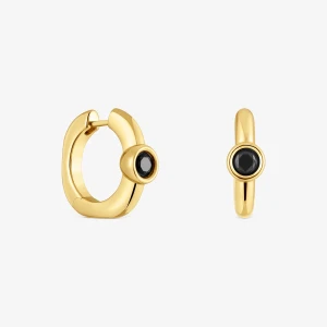 Kolczyki Kreolki 18 Mm Ze Srebra Powlekanego 18-Karatowym Złotem Z Czarnym Spinelem Tous Line. - Tous