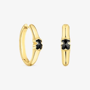 Kolczyki Kreolki 26 Mm Ze Srebra Pokrytego 18-Karatowym Złotem, Z Motywem Misia Z Onyksu Tous Icon Color - Tous Rozmiar