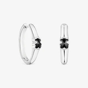 Kolczyki Kreolki 26 Mm Ze Srebra Z Motywem Misia Z Onyksu Tous Icon Color - Tous Rozmiar