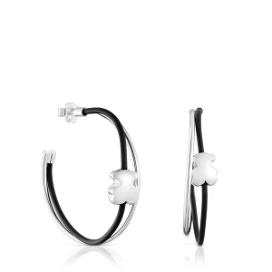 Kolczyki Kreolki Z Motywem Misia Ze Srebra Pierwszej Próby I Czarnej Gumy Tous Bold Motif Rozmiar Kolczyków: 45 Mm. Motylek. - Tous Rozmiar