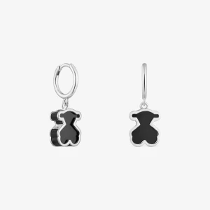 Kolczyki Kreolki Ze Srebra I Czarnego Szkła Akrylowego Galaxy - Tous Rozmiar