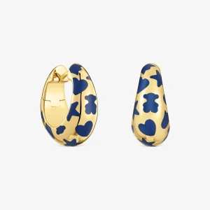 Kolczyki Kreolki Ze Srebra Pokrytego 18-Karatowym Złotem Z Niebieskimi Motywami Warm - Tous