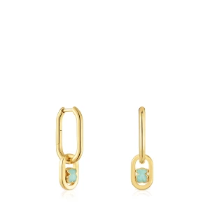 Kolczyki Kreolki Ze Srebra Powlekanego Złotem 18-Karatowym Z Amazonitem Tous Camille - Tous Rozmiar