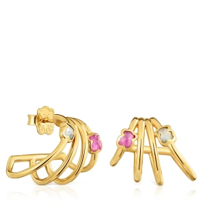 Kolczyki Kreolki Ze Srebra Powlekanego Złotem 18-Karatowym Z Laboratoryjnie Hodowanymi Kamieniami Szlachetnymi Icon Color Lgg - Tous Rozmiar