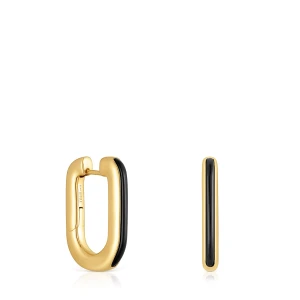 Kolczyki Kreolki Ze Srebra Powlekanego Złotem 18-Karatowym Z Onyksem Line - Tous Rozmiar