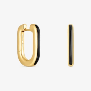 Kolczyki Kreolki Ze Srebra Powlekanego Złotem 18-Karatowym Z Onyksem Line - Tous Rozmiar