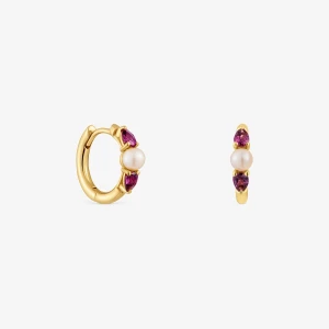 Kolczyki Kreolki Ze Złota Z Rodolitem I Perłą Hodowlaną Ivette - Tous