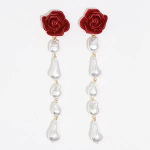Kolczyki perły i róża czerwone BIMBA Y LOLA