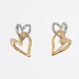 Kolczyki podwójne serce faktura dwukolorowe BIMBA Y LOLA