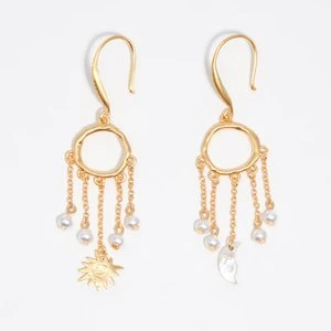 Kolczyki słońce i księżyc łańcuszki szczotkowane złoto BIMBA Y LOLA