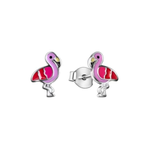 Kolczyki srebrne pokryte kolorową emalią - flamingi - Mini Mini - Biżuteria YES