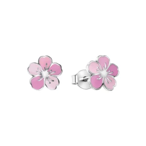 Kolczyki srebrne pokryte różową emalią - kwiaty - Mini Mini - Biżuteria YES