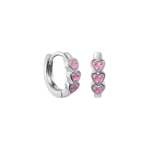 Kolczyki srebrne pokryte różową emalią - serca - Mini Mini - Biżuteria YES