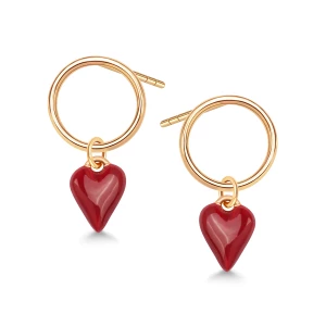 Kolczyki srebrne pozłacane pokryte czerwoną emalią - serca - Queen of Hearts Queen of Hearts - Biżuteria YES