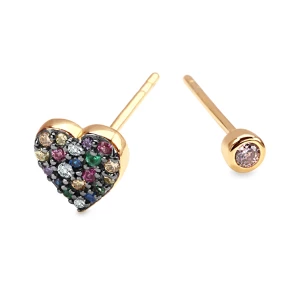 Kolczyki srebrne pozłacane z cyrkoniami - Hearts Hearts - Biżuteria YES