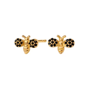 Kolczyki srebrne pozłacane z czarnymi cyrkoniami - pszczoły - Mini Mini - Biżuteria YES