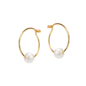 Kolczyki srebrne pozłacane z perłą - koła - Pearls Pearls - Biżuteria YES