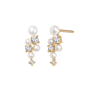 Kolczyki srebrne pozłacane z perłami i cyrkoniami - Pearls of Sky Pearls of Sky - Biżuteria YES