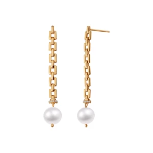 Kolczyki srebrne pozłacane z perłami i cyrkoniami - Pearls Pearls - Biżuteria YES