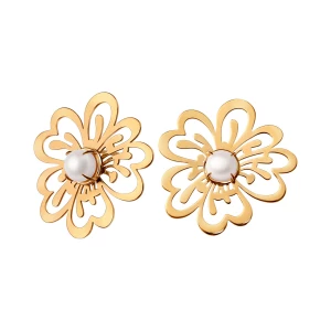 Kolczyki srebrne pozłacane z perłami - kwiaty - Blossom Blossom - Biżuteria YES