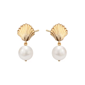 Kolczyki srebrne pozłacane z perłami - muszle - Pearls Pearls - Biżuteria YES