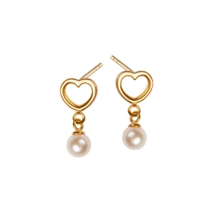 Kolczyki srebrne pozłacane z perłami - serce - Pearls Pearls - Biżuteria YES