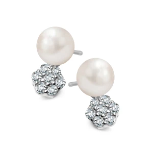 Kolczyki srebrne z cyrkoniami i perłami - Pearls Pearls - Biżuteria YES