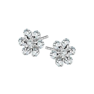 Kolczyki srebrne z cyrkoniami - kwiaty - Mini Mini - Biżuteria YES