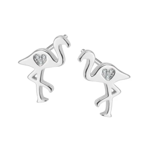 Kolczyki srebrne z cyrkoniami - flamingi - Mini Mini - Biżuteria YES