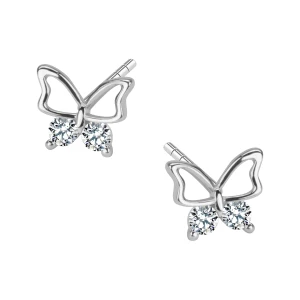 Kolczyki srebrne z cyrkoniami - motyle - Mini Mini - Biżuteria YES