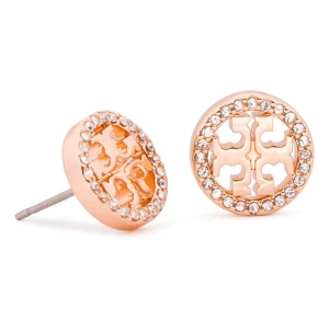 Kolczyki Tory Burch Crystal Logo Circle-Stud Earring 53422 Różowy