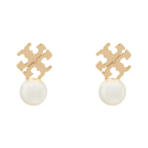 Kolczyki Tory Burch LOGO AND PEARL STUD EARRINGS 184421 Złoty