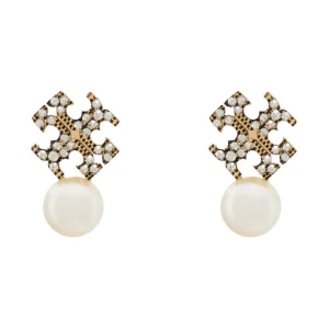 Kolczyki Tory Burch LOGO AND PEARL STUD EARRINGS 184422 Złoty