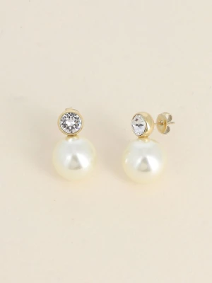 Kolczyki z kryształem i białą perłą z żywicy Double Bohm Paris