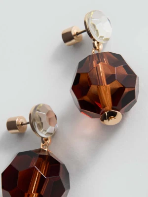 Kolczyki z kulkami z łączonych materiałów brązowy - Kobieta - Rozmiar uniwersalny - MANGO