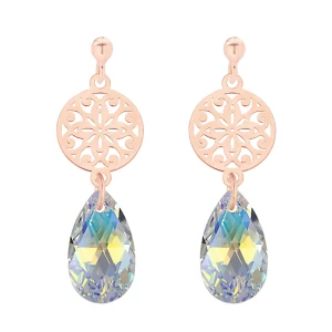 Kolczyki z rozetą i kryształem SWAROVSKI® CRYSTALz różowego złota SOTHO