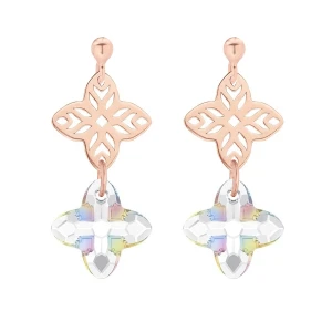 Kolczyki z różowego złota z rozetką i kryształem SWAROVSKI® CRYSTAL w kolorze opalizującym SOTHO