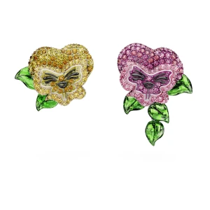Kolczyki zapinane na sztyft Alice in Wonderland, Wzór asymetryczny, Kwiat, Różnokolorowe, Powłoka z rodu Swarovski