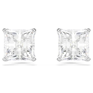 Kolczyki zapinane na sztyft Attract, Szlif kwadratowy, Białe, Powłoka z rodu Swarovski