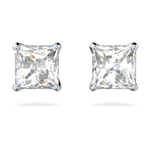 Kolczyki zapinane na sztyft Attract, Szlif kwadratowy, Białe, Powłoka z rodu Swarovski