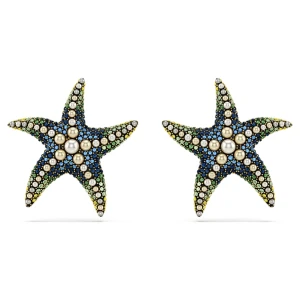 Kolczyki zapinane na sztyft Idyllia, Kryształowa Perła, Rozgwiazda, Duże, Różnokolorowe, Powłoka w odcieniu złota Swarovski