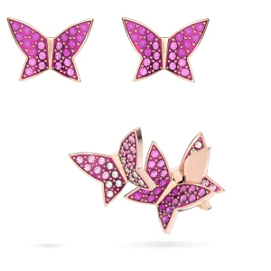 Kolczyki zapinane na sztyft Idyllia Lilia, Zestaw (3), Motyl, Różowe, Powłoka w odcieniu różowego złota Swarovski