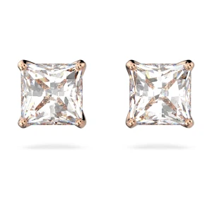 Kolczyki zapinane na sztyft Stilla Attract, Szlif kwadratowy, Małe, Białe, Powłoka w odcieniu różowego złota Swarovski