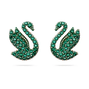 Kolczyki zapinane na sztyft Swan, Łabędź, Zielone, Powłoka w odcieniu różowego złota Swarovski