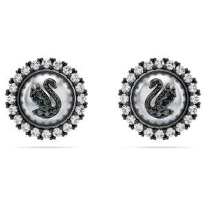Kolczyki zapinane na sztyft Swarovski Swan, Kryształowa Perła, Łabędź, Szare, Powłoka z rutenu